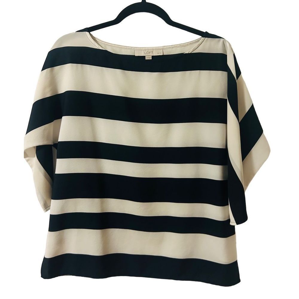 Ann Taylor Loft Women's Size Small Blouse Navy Blue White Striped. Petite Medium